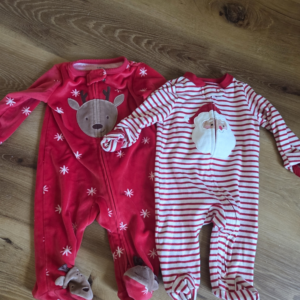 CARTERS Kids Red Reindeer and Stripe Santa One-Piece Set